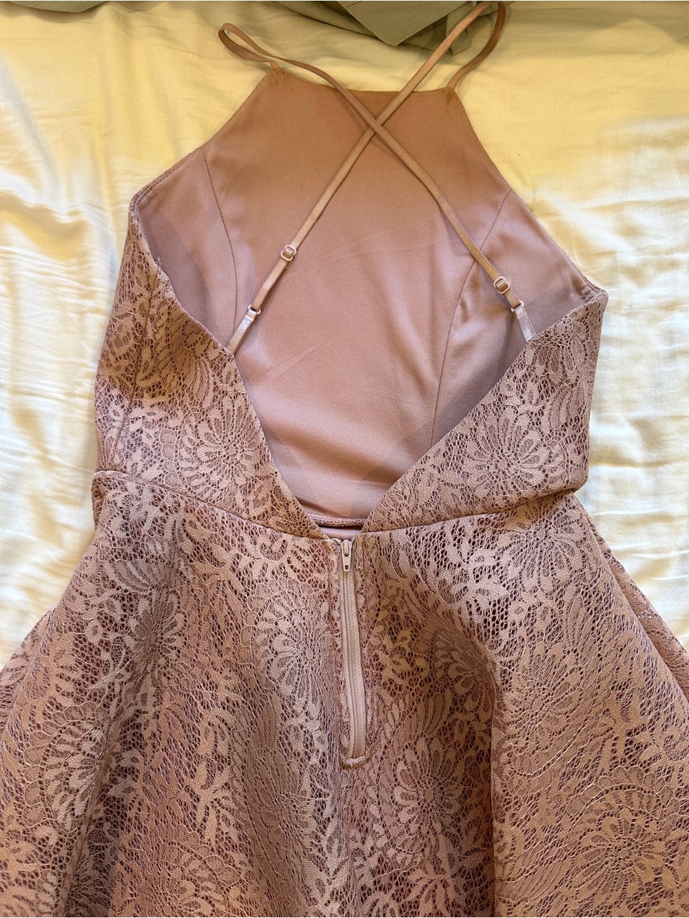 Lace Fit-and-Flare Mini Dress in Blush Pink - Picture 3 of 5